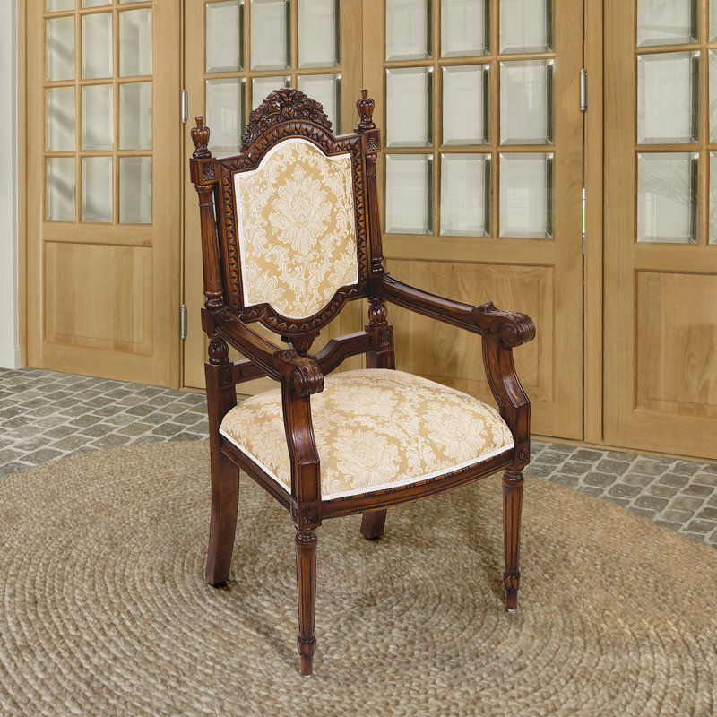 Elegant Mahogany Armchair with Ivory Cotton-Poly Blend Upholstery