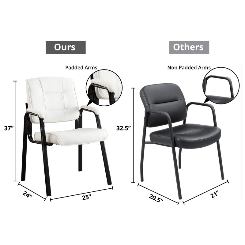 White Faux Leather Executive Guest Chairs with Metal Frame, Set of 2
