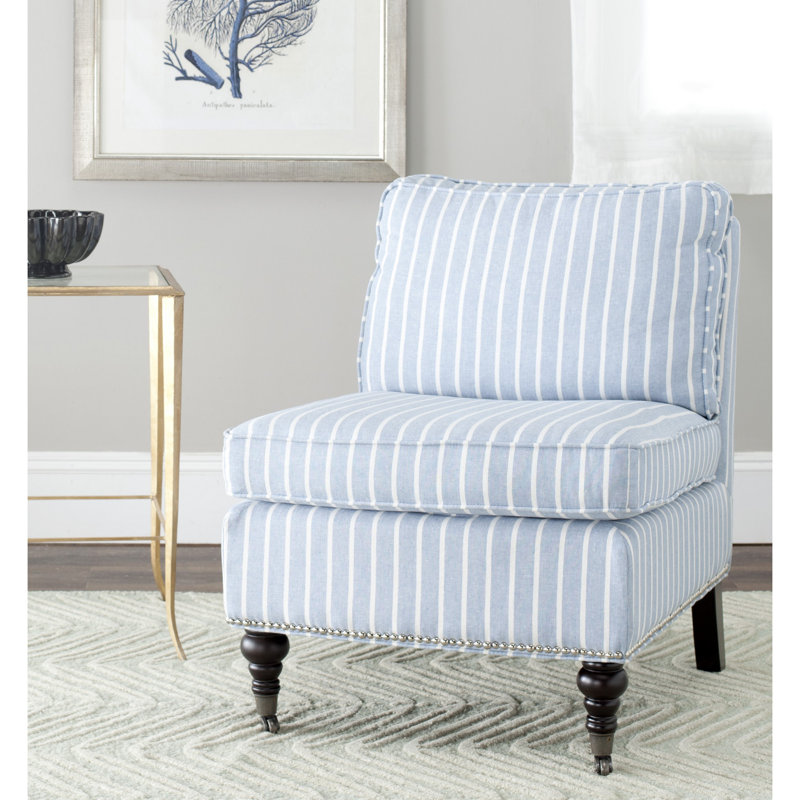 Blue and White Striped Linen Cotton Slipper Chair