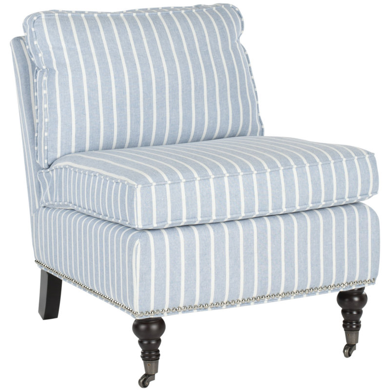 Blue and White Striped Linen Cotton Slipper Chair