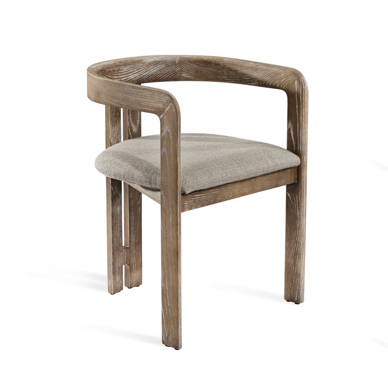 Autumn Brown Wood Upholstered Arm Chair with Flax Linen