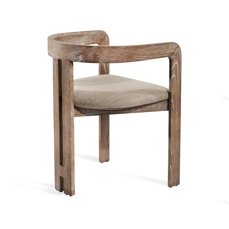Autumn Brown Wood Upholstered Arm Chair with Flax Linen