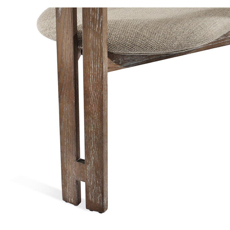Autumn Brown Wood Upholstered Arm Chair with Flax Linen