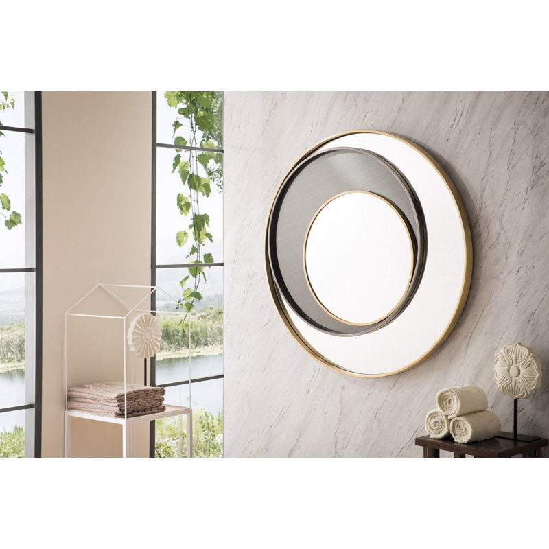 35.4" Round Matte Gold Stainless Steel Framed Mirror