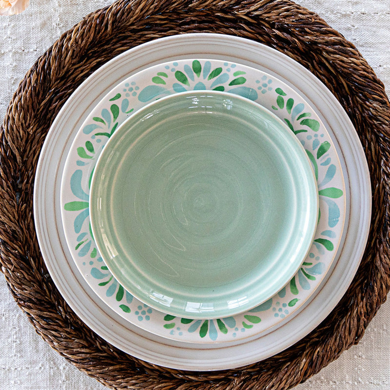 Sage and White Floral Ceramic Salad Plate