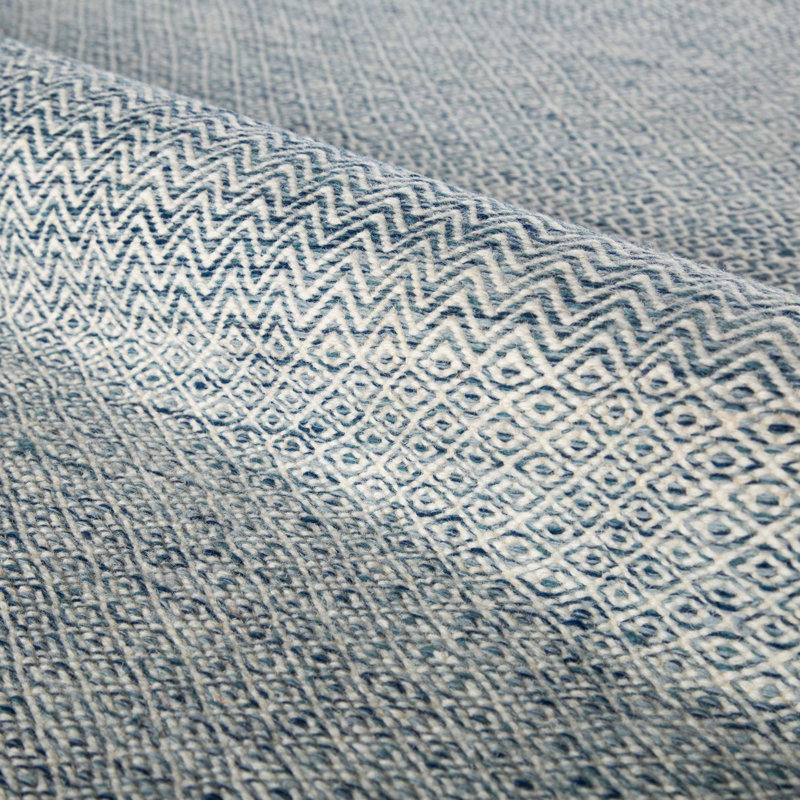Light Blue Wool Trellis Flat Woven Reversible Rug 2'6"x10'
