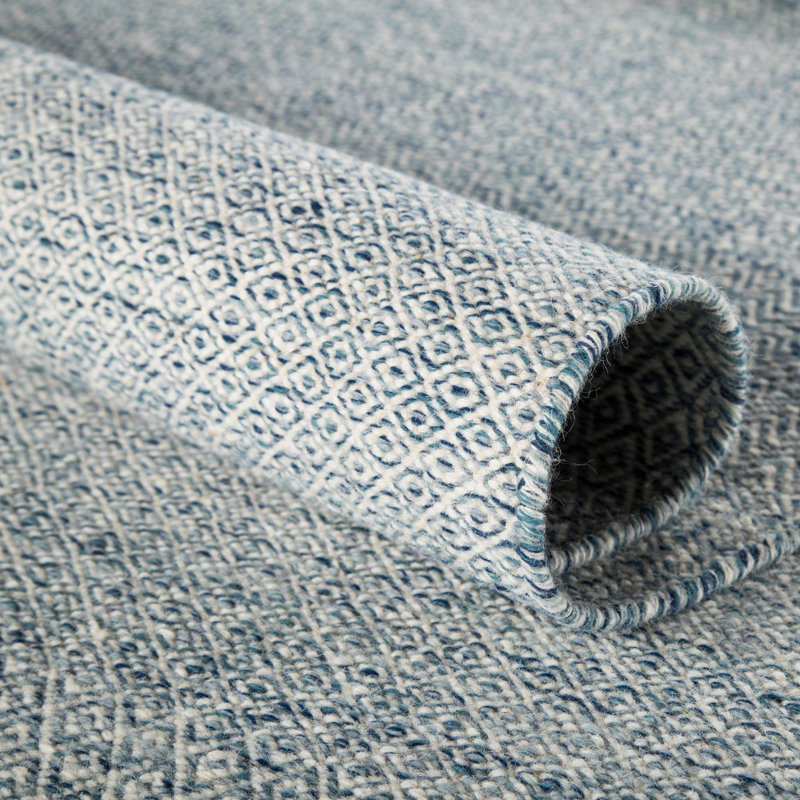 Light Blue Wool Trellis Flat Woven Reversible Rug 2'6"x10'
