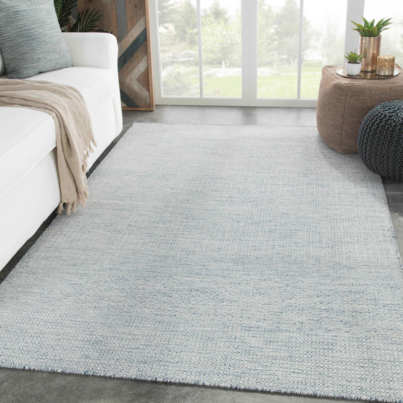Light Blue Wool Trellis Flat Woven Reversible Rug 2'6"x10'