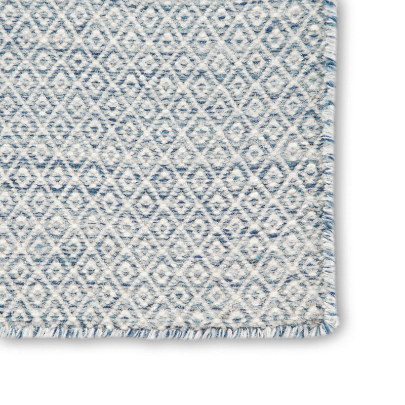 Light Blue Wool Trellis Flat Woven Reversible Rug 2'6"x10'