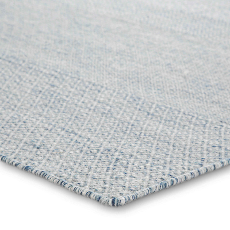 Light Blue Wool Trellis Flat Woven Reversible Rug 2'6"x10'