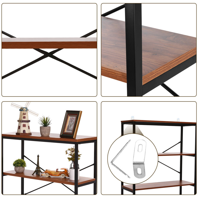 Black and Brown 6-Tier Iron and Wood Bookcase Set