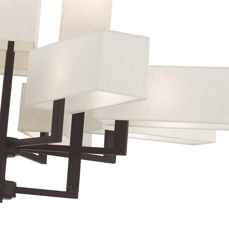 Bronze 12-Light Chandelier with Oatmeal Fabric Shades