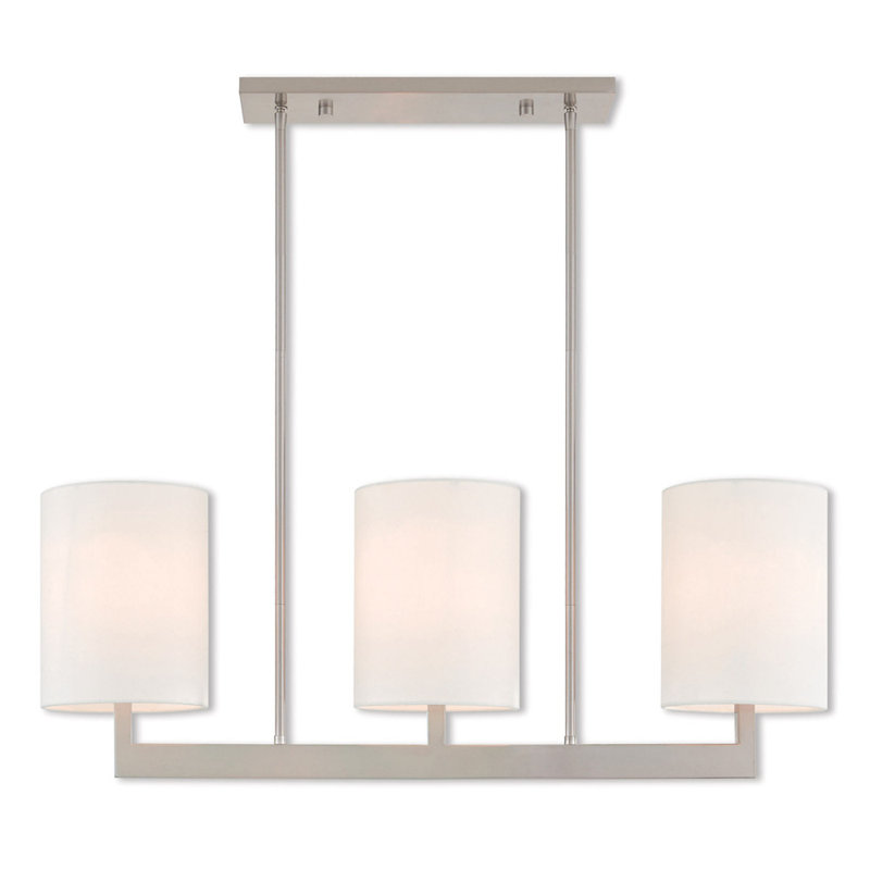 Brushed Nickel 3-Light Linear Chandelier with Fabric Shades