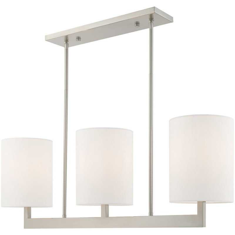 Brushed Nickel 3-Light Linear Chandelier with Fabric Shades