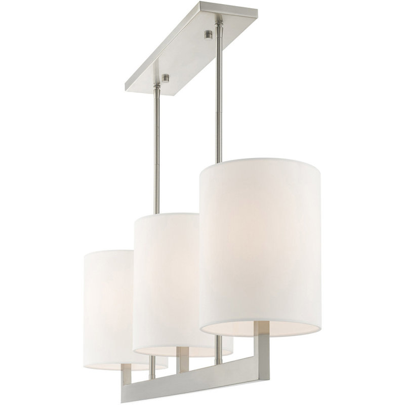 Brushed Nickel 3-Light Linear Chandelier with Fabric Shades