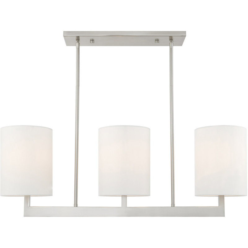 Brushed Nickel 3-Light Linear Chandelier with Fabric Shades