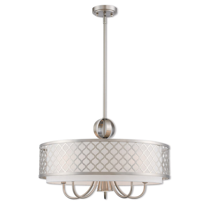Brushed Nickel 6-Light Drum Chandelier with Fabric Shade