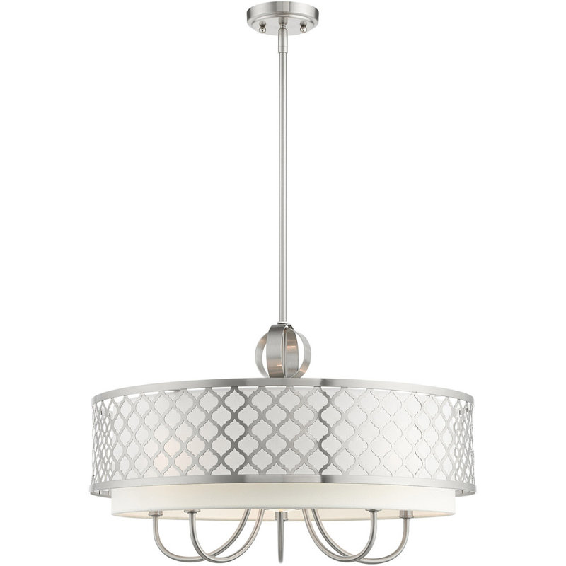 Brushed Nickel 6-Light Drum Chandelier with Fabric Shade