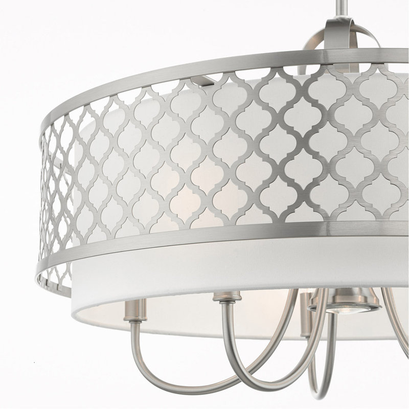 Brushed Nickel 6-Light Drum Chandelier with Fabric Shade