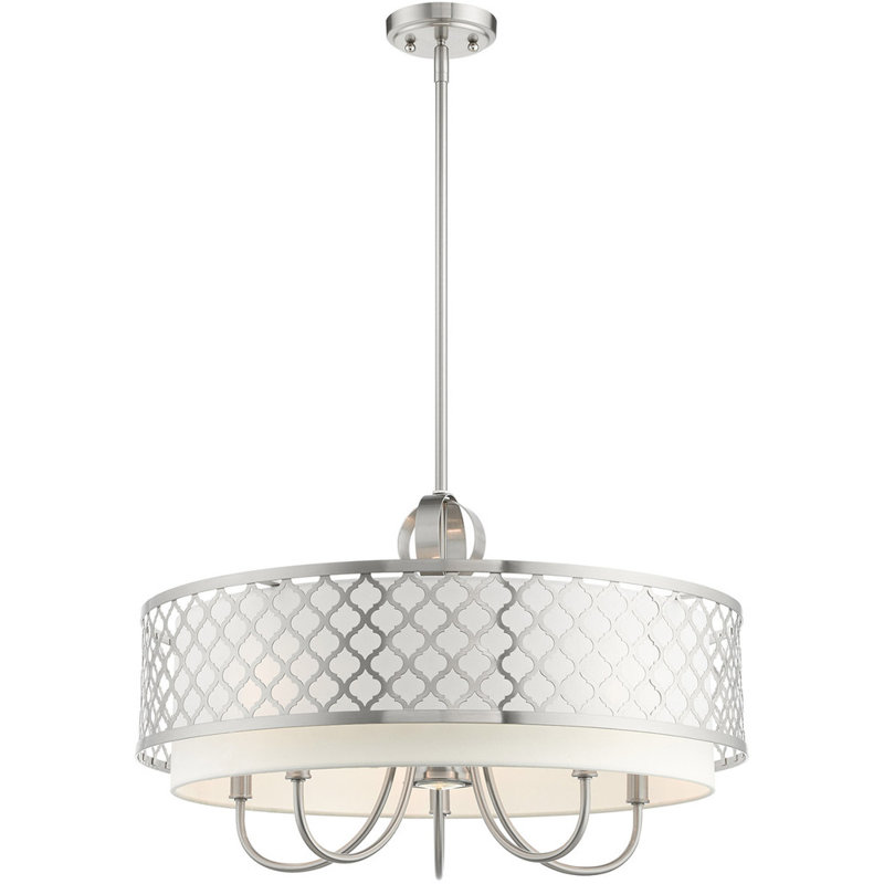 Brushed Nickel 6-Light Drum Chandelier with Fabric Shade