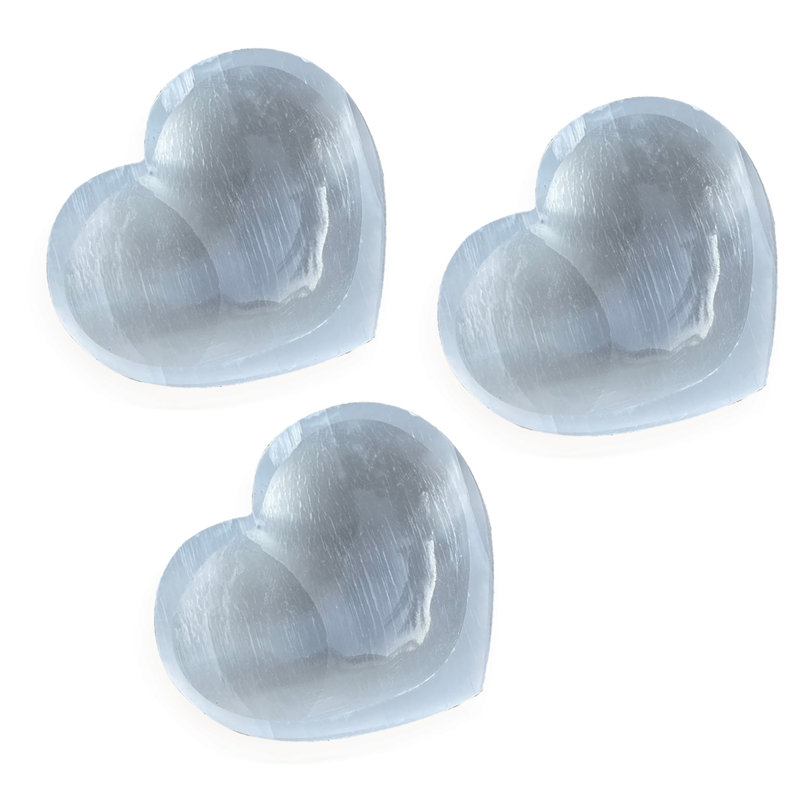 Selenite Heart-Shaped Healing Stones, 3-Pack, White Crystal