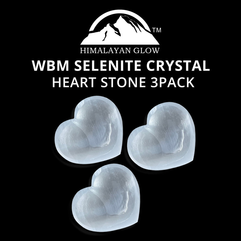 Selenite Heart-Shaped Healing Stones, 3-Pack, White Crystal