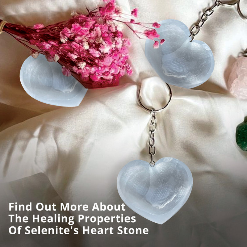 Selenite Heart-Shaped Healing Stones, 3-Pack, White Crystal