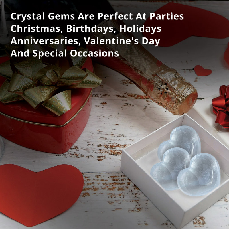 Selenite Heart-Shaped Healing Stones, 3-Pack, White Crystal