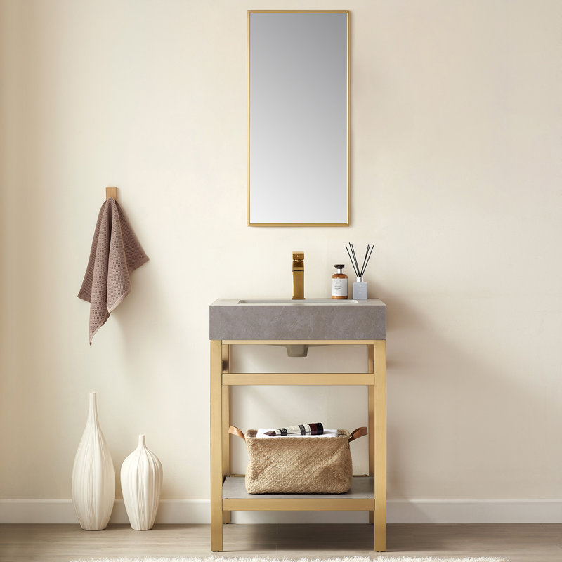 Viella Brushed Gold Rectangular Aluminum Bathroom Mirror