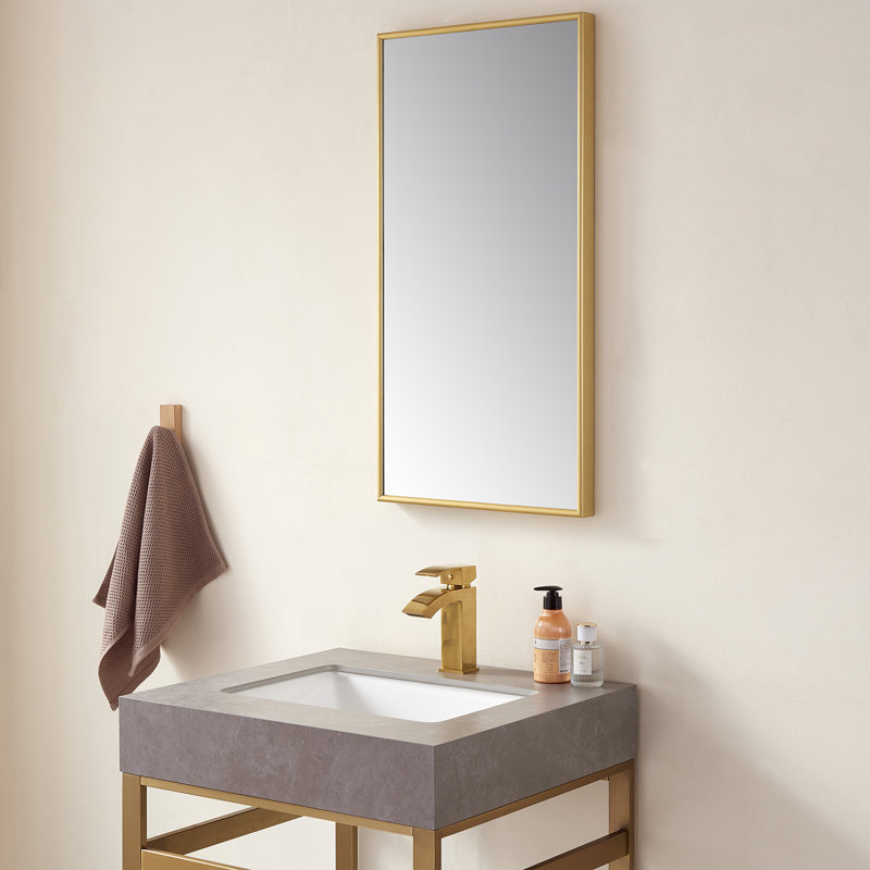 Viella Brushed Gold Rectangular Aluminum Bathroom Mirror