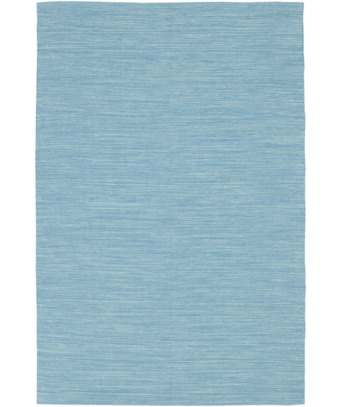 Hand-Woven India Blue Solid Wool-Cotton Blend Area Rug, 5' x 7'