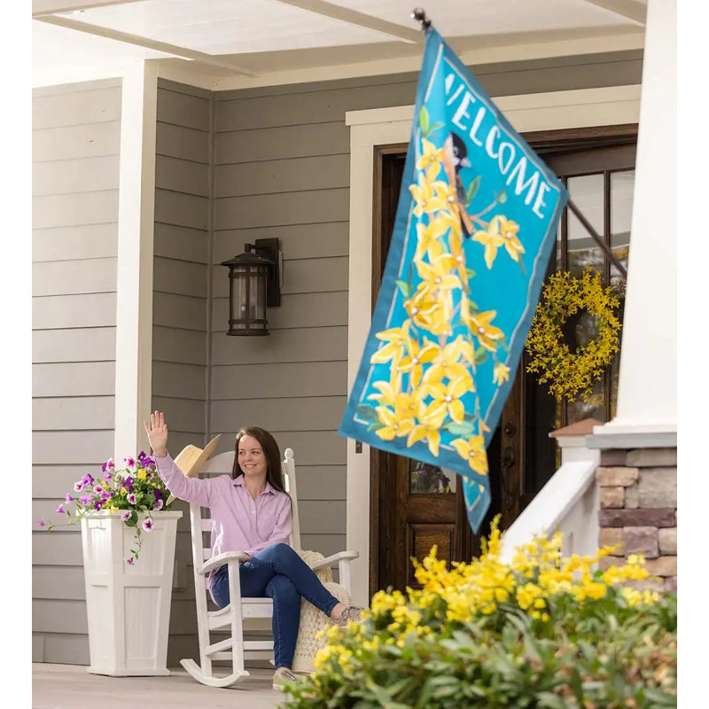 Reversible Forsythia and Chickadee Polyester House Flag