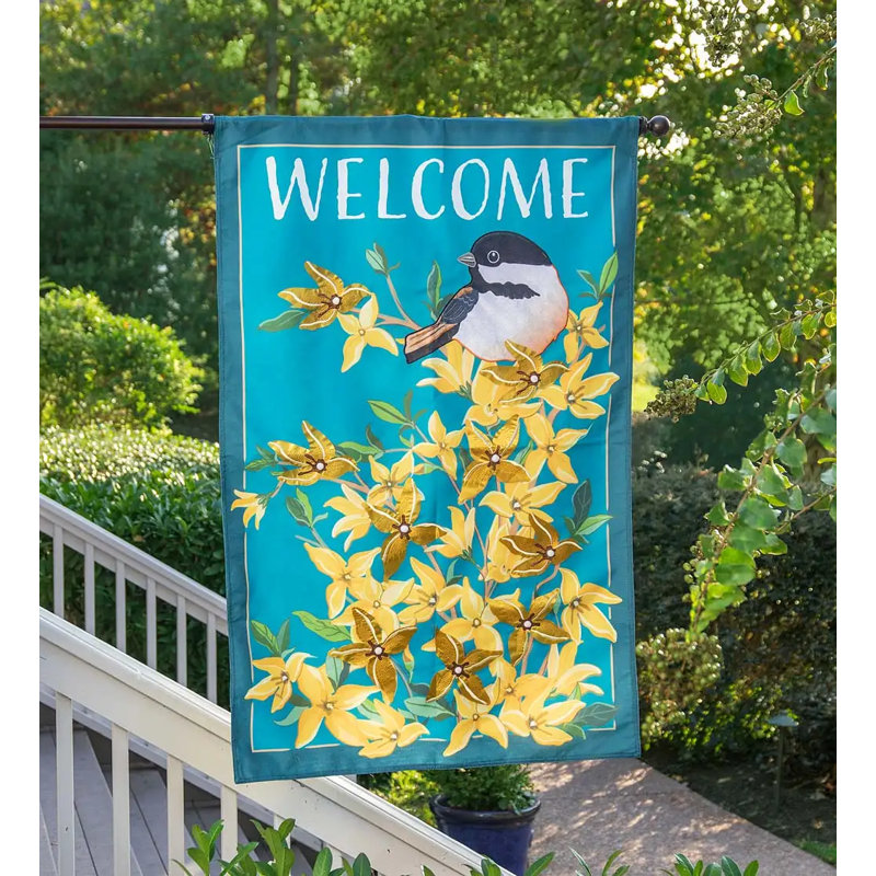 Reversible Forsythia and Chickadee Polyester House Flag