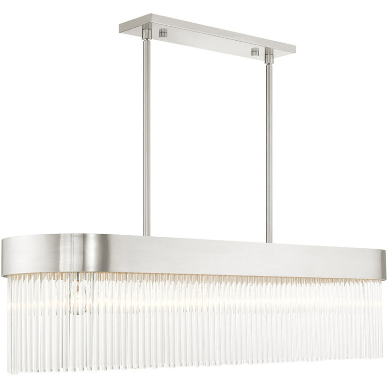 Brushed Nickel and Crystal 6-Light Rectangular Chandelier