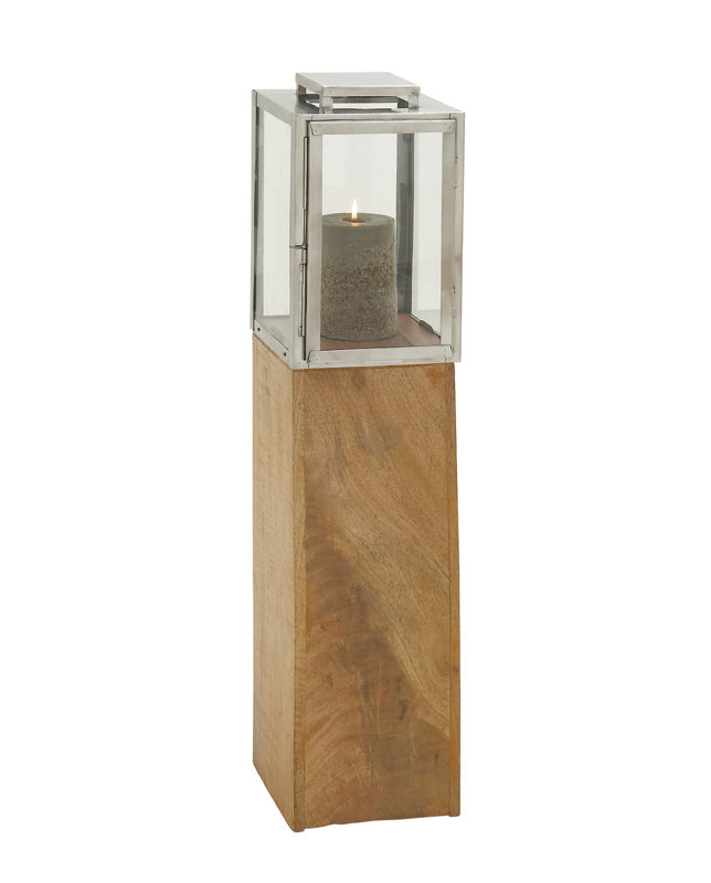 Elegant Mango Wood Hanging Candle Lantern 36" - Contemporary Brown