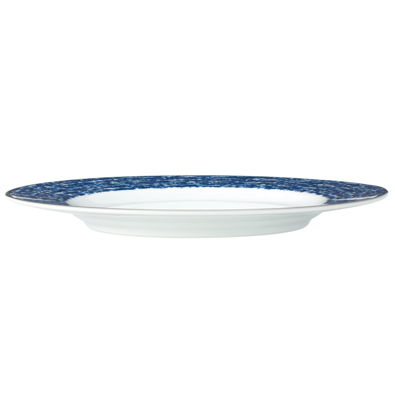 Blue and White Porcelain Salad Plates with Metallic Band, Set of 4