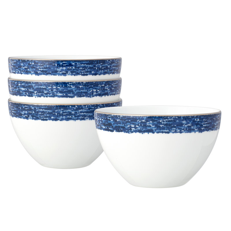 Blue and White Ceramic Cereal Bowls Set of 4