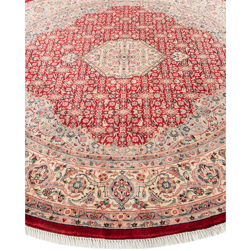 Hand-Knotted Round Red Wool Area Rug 7' 1" x 7' 3"