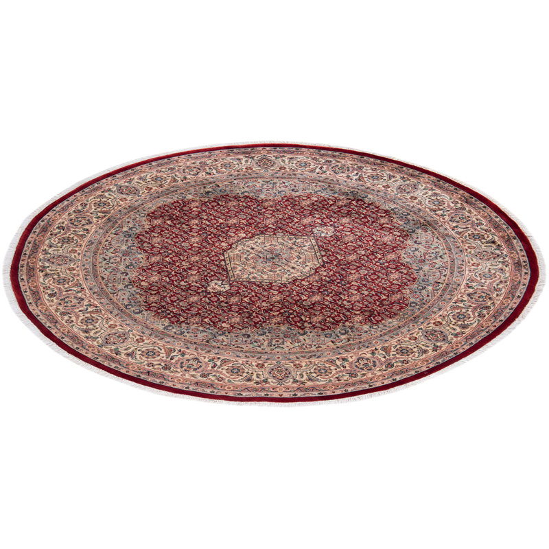 Hand-Knotted Round Red Wool Area Rug 7' 1" x 7' 3"