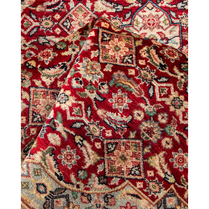 Hand-Knotted Round Red Wool Area Rug 7' 1" x 7' 3"