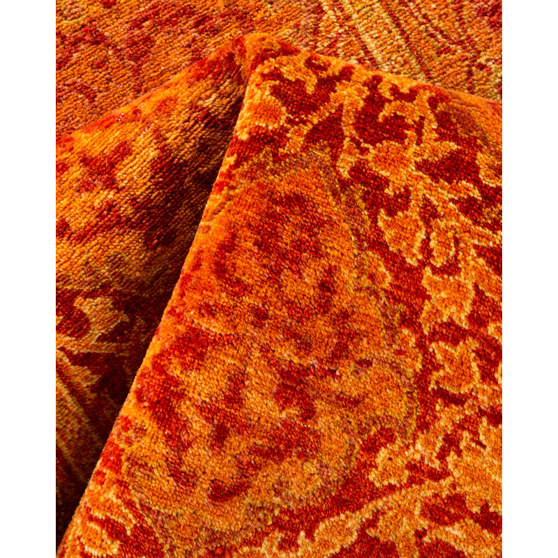 Mogul Hand-Knotted Wool Traditional Orange Runner 2'6" x 12'1"
