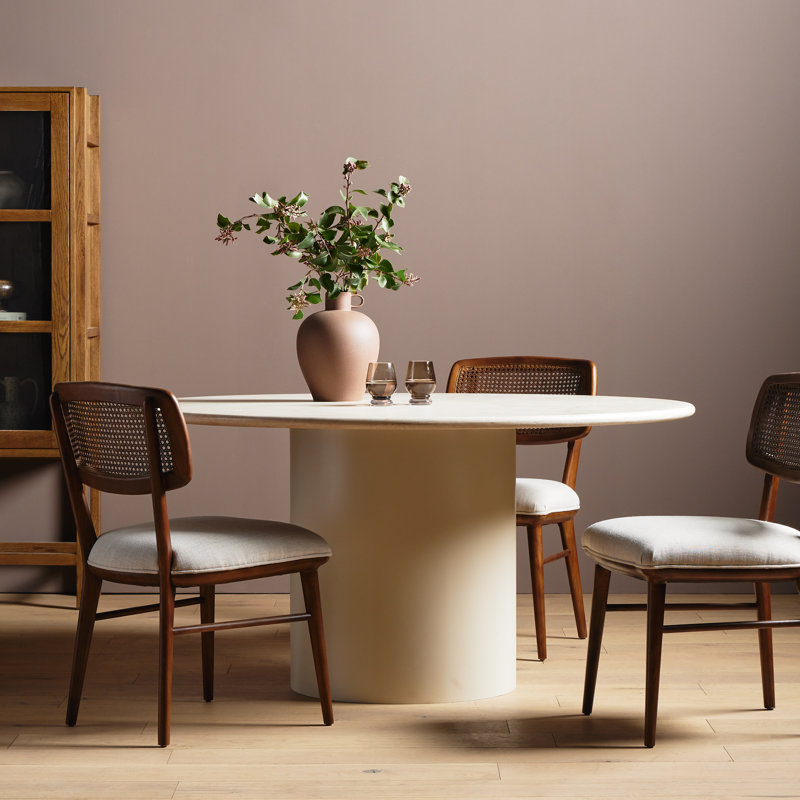 Cream Marble and Iron Round Pedestal Dining Table