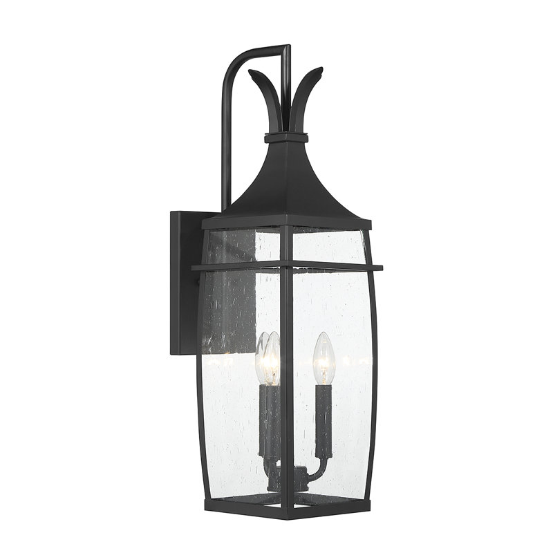 Matte Black 3-Light Outdoor Wall Lantern with Clear Seeded Glass