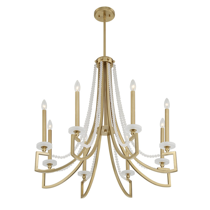 Warm Brass 8-Light Chandelier with Frosted Glass