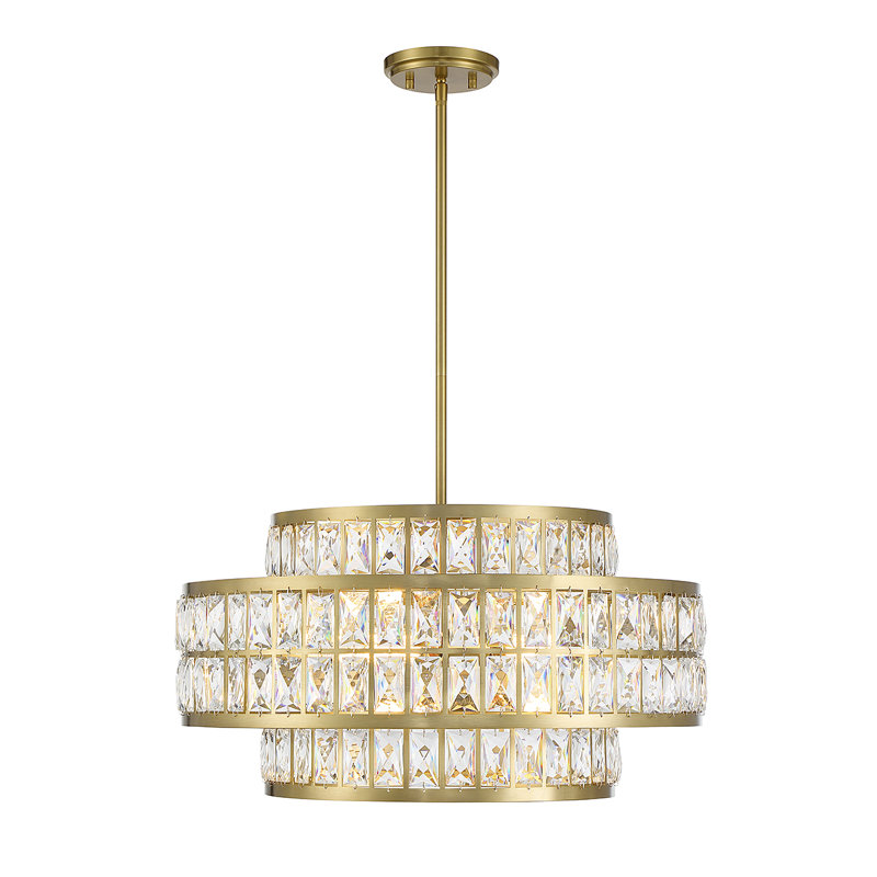 Renzo Warm Brass Crystal Drum 4-Light LED Pendant