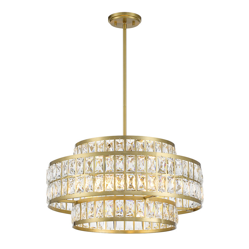 Renzo Warm Brass Crystal Drum 4-Light LED Pendant