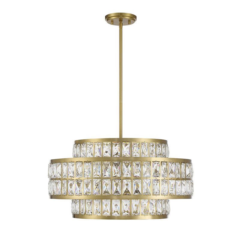 Renzo Warm Brass Crystal Drum 4-Light LED Pendant