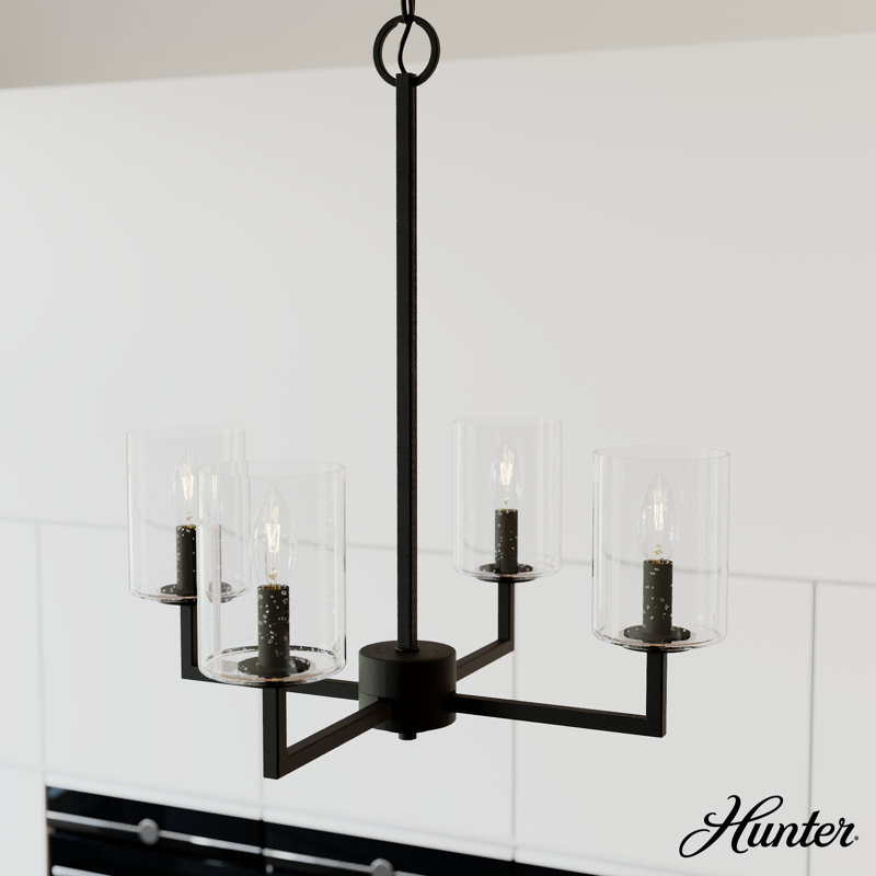 Black Iron 4-Light Geometric Rectangle Chandelier