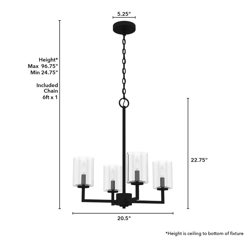 Black Iron 4-Light Geometric Rectangle Chandelier