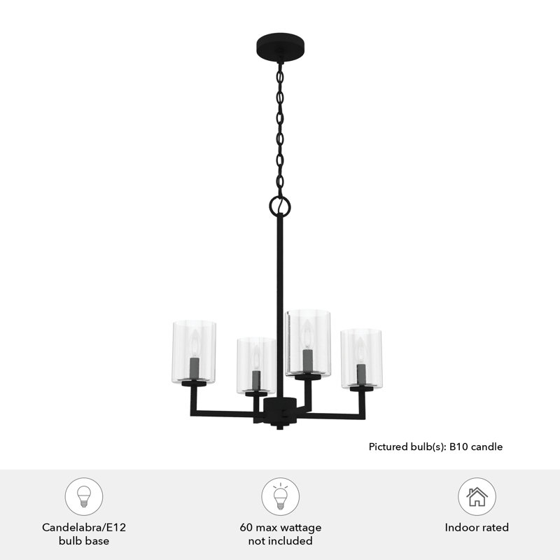 Black Iron 4-Light Geometric Rectangle Chandelier